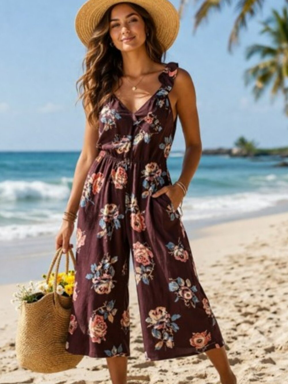 Show Me Your MuMu Women's Jumpsuit Size XS Bianca Chocolate Floral Wide Leg NEW